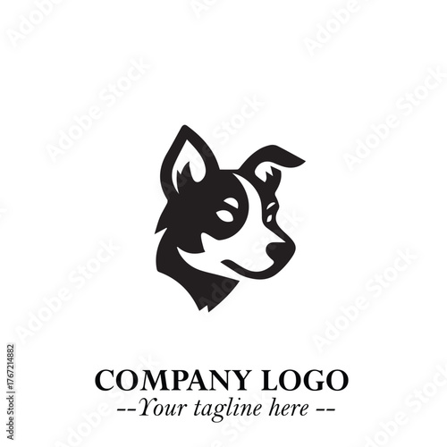 Cute Head of Dog Logo Symbol in Black on White Background with Modern Minimalist Design
