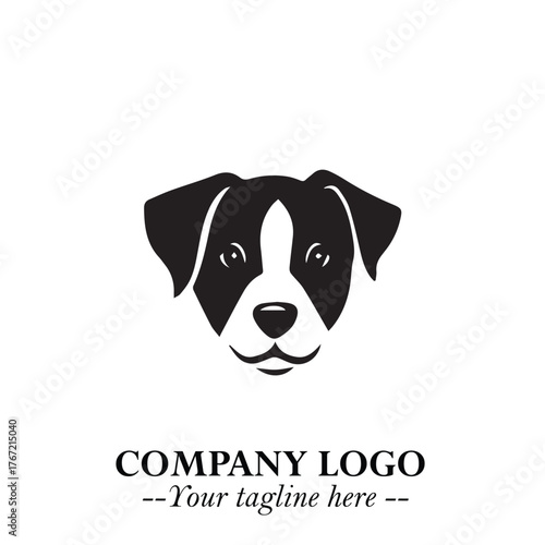 Cute Head of Dog Logo Symbol in Black on White Background with Modern Minimalist Design
