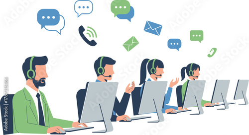 Friendly customer support team offering assistance via phone, chat, and email communication solutions