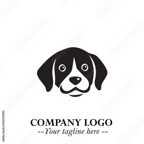 Cute Head of Dog Logo Symbol in Black on White Background with Modern Minimalist Design
