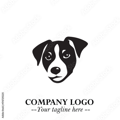 Cute Head of Dog Logo Symbol in Black on White Background with Modern Minimalist Design
