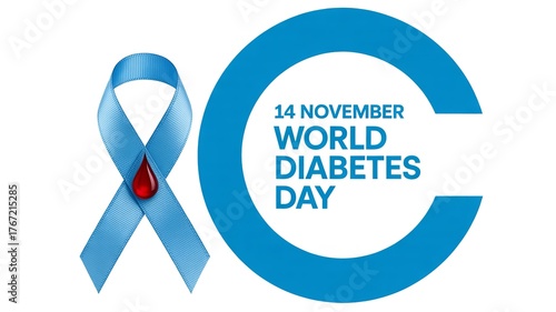 World diabetes day awareness ribbon with blood drop and blue circle for november fourteenth