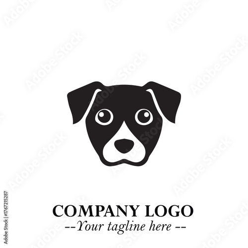 Cute Head of Dog Logo Symbol in Black on White Background with Modern Minimalist Design
