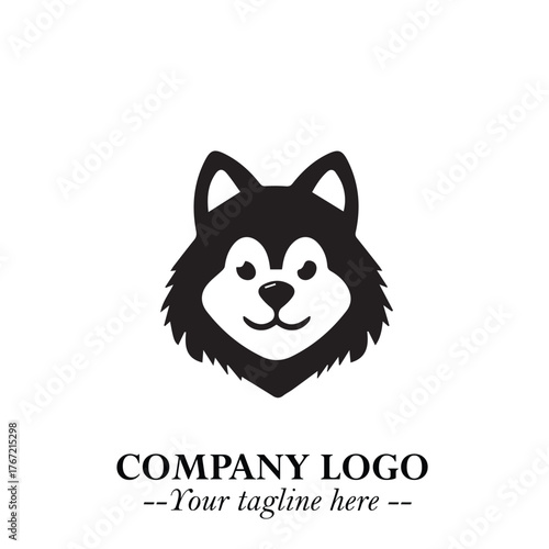 Cute Head of Dog Logo Symbol in Black on White Background with Modern Minimalist Design
