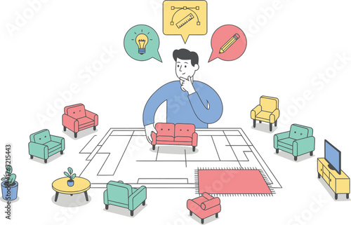 Dream home designer crafting ideal living space with furniture layout planning for a stylish home interior