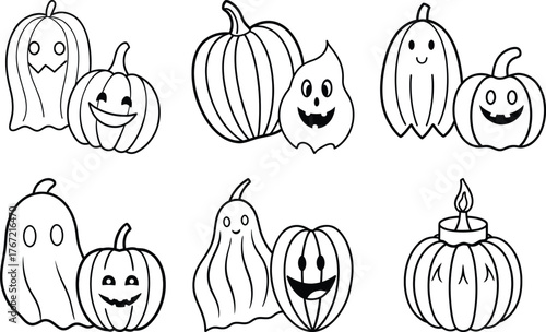Cute Pumpkin Faces Outline Halloween Clipart Pack