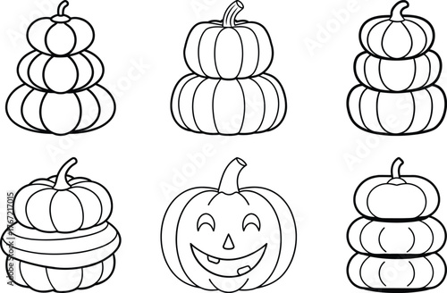 Pumpkin Tower and Autumn Harvest Halloween Vector Set