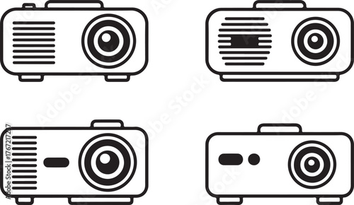Set of Minimalist Video Projector Outline Icons - Presentation Device Vector