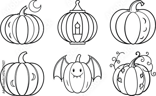 Pumpkin Faces Pattern Halloween Line Art Design