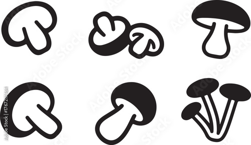 Set of Mushroom Icons - Outline and Solid Food Vector Collection