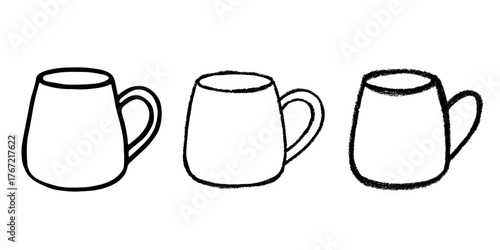 Set of cute hand drawn cup of tea or coffee Simple mug clipart Cozy home doodle Single element for design