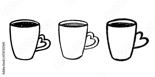 Set of cute hand drawn cup of tea or coffee Simple mug clipart Cozy home doodle Single element for design