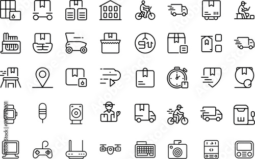 Logistics and Shipping Elements Outline Vector Illustration on Transparent Style