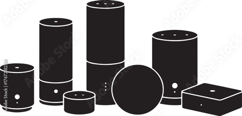 Set of Smart Speaker and Home Assistant Silhouettes - AI Technology Vector Icons