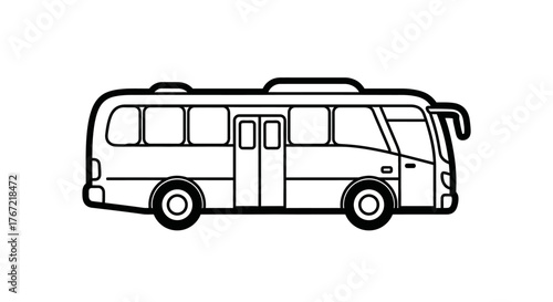 Outline bus vector illustration simple line drawing of a passenger vehicle isolated on white backgro
