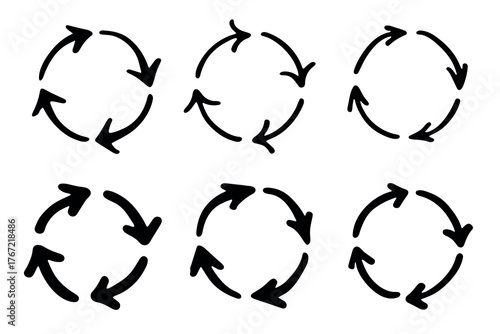 Set of hand drawn recycle arrow icon Recycling resources symbol Reuse of materials, zero waste, green environment, saving the planet