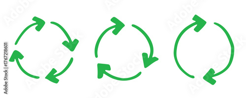 Set of hand drawn recycle arrow icon Recycling resources symbol Reuse of materials, zero waste, green environment, saving the planet