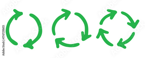 Set of hand drawn recycle arrow icon Recycling resources symbol Reuse of materials, zero waste, green environment, saving the planet