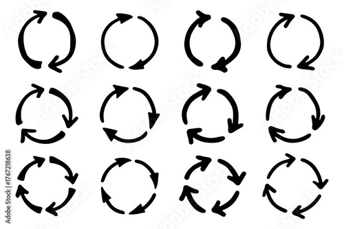 Set of hand drawn recycle arrow icon Recycling resources symbol Reuse of materials, zero waste, green environment, saving the planet