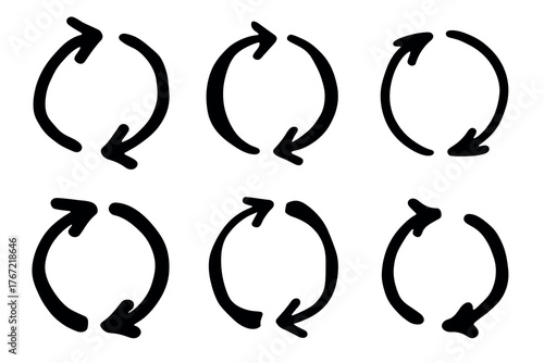 Set of hand drawn recycle arrow icon Recycling resources symbol Reuse of materials, zero waste, green environment, saving the planet