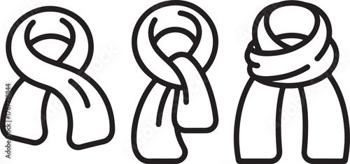 Set of Winter Scarf and Muffler Outline Icons - Knotted Fashion Accessories Vector