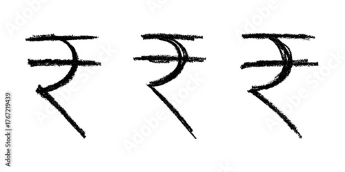 Set of hand drawn rupee currency symbol. Brush stroke doodle. Single element for design