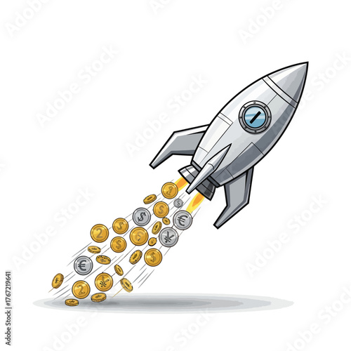 Rocketing profits with soaring global currencies including dollar, euro, pound, and yen for financial success and investment opportunities now