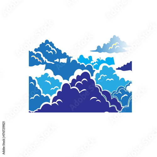 Blue cloud formation illustration on white background.