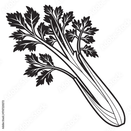 Stylized black and white celery stalk with leaves