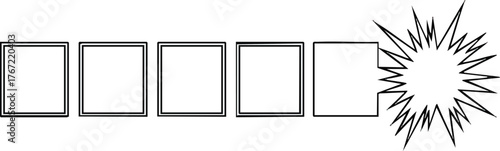 Explosion emanating from a series of blank boxes.
