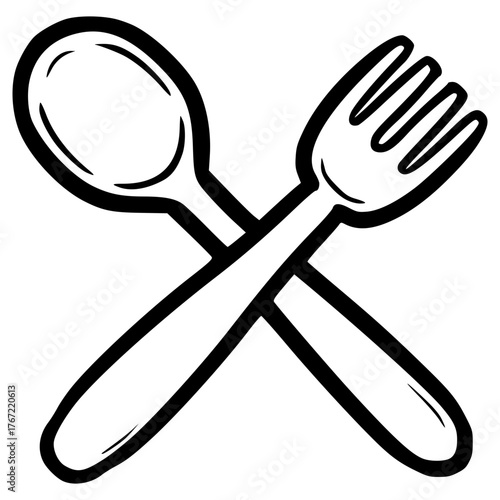 doodle spoon and fork illustration hand drawn outline sketch vector