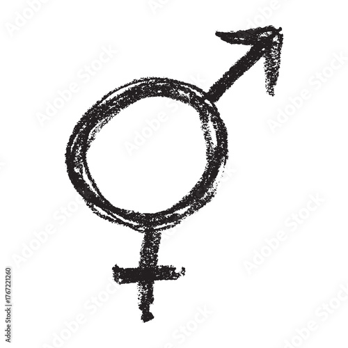 Hand drawn bigender female and male gender identity sign Symbol used to represent sex and gender
