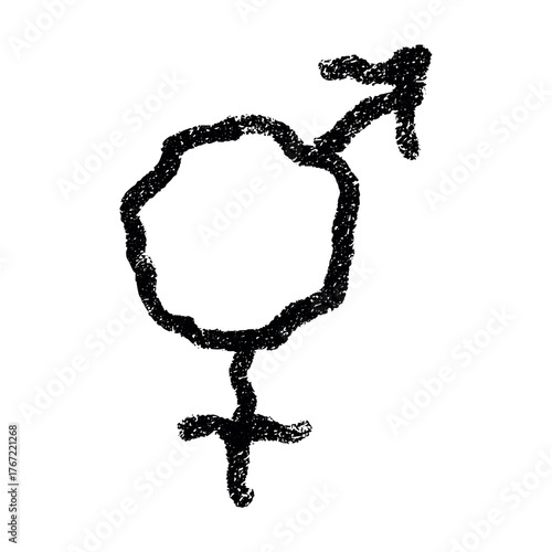Hand drawn bigender female and male gender identity sign Symbol used to represent sex and gender