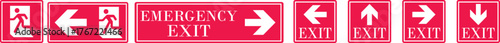 Emergency Exit Icon set. Running man emergency fire exit sign. Exit emergency arrow sign vector image, vector symbol. Fire exit keep clear sign showing a running person on transparent background.