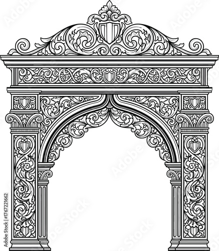 Decorative Royal Arch – Classic Scrollwork and Elegant Vector Design