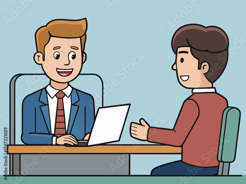 Human resources manager interviewing a job applicant during recruitment process. Professional HR interview and hiring concept, vector illustration (4)
