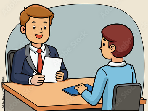 Human resources manager interviewing a job applicant during recruitment process. Professional HR interview and hiring concept, vector illustration (3)