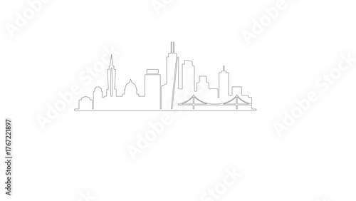 City skyline vector illustration of urban buildings and landmarks