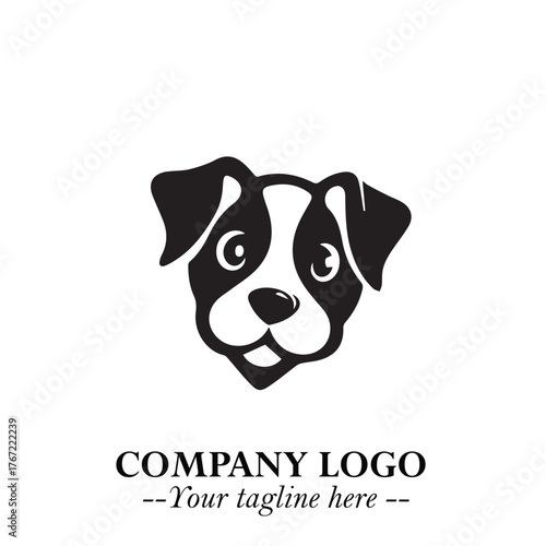Cute Head of Dog Logo Symbol in Black on White Background with Modern Minimalist Design
