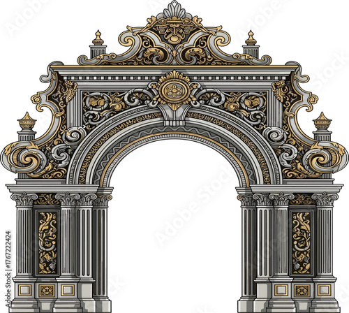 Royal Palace Archway Vector – Intricate Scrollwork Design Illustration