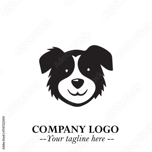 Cute Head of Dog Logo Symbol in Black on White Background with Modern Minimalist Design
