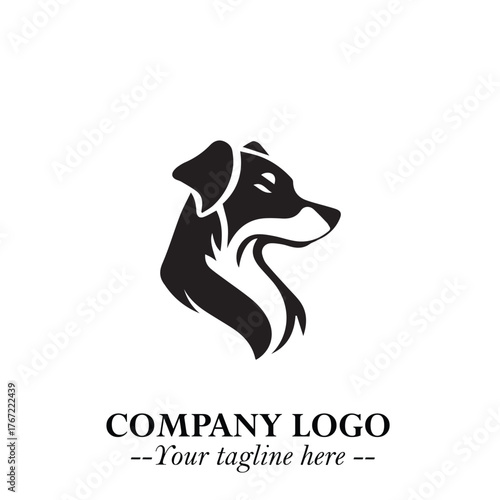 Cute Head of Dog Logo Symbol in Black on White Background with Modern Minimalist Design
