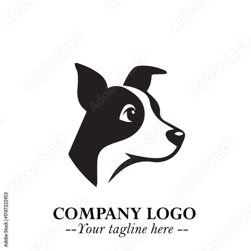 Cute Head of Dog Logo Symbol in Black on White Background with Modern Minimalist Design
