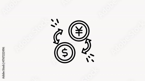 Animated currency exchange concept depicted with american dollar and japanese yen ideal for finance blogs, travel websites, educational materials, currency exchange services.
