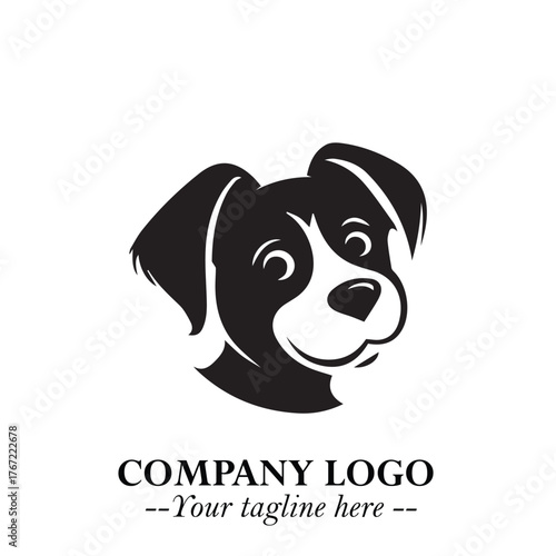 Cute Head of Dog Logo Symbol in Black on White Background with Modern Minimalist Design
