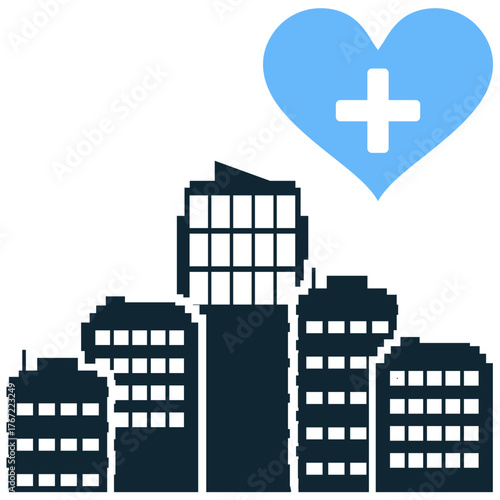 Wealthy city icon vector. Represents economic growth, affluence, and prosperous urban development. Symbolizes a rich metropolis with high-value commercial and residential buildings.