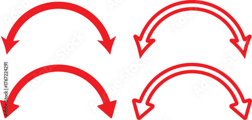 dual sided curve arrow icon set. Double headed curved arrow symbol. Semicircular curved.  Dual arrow sign. Dual sided arrow vector, icon,  long double ended arrow. Dual semi circle arrow set