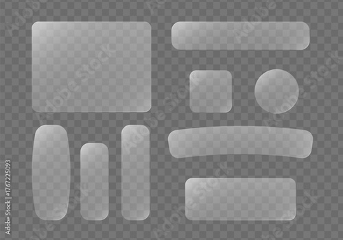 Transparent liquid glass or glassmorpishm interface blank banner panel background set