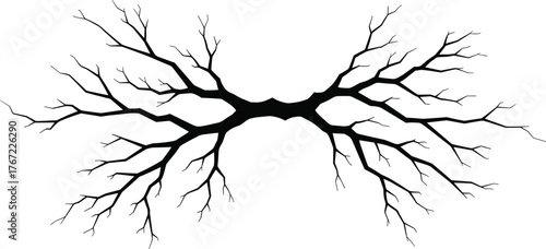 Symmetrical branching pattern, fractal tree design, natural network structure, scientific illustration, artistic veins concept, cad drawing flat vector illustration