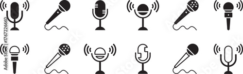 Microphone icons. Vintage microphone sign vector. Microphone vector icon on white background